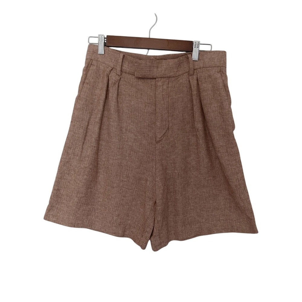 (CL) Banana Republic Brown Herringbone Linen Blend Pleated High Rise Shorts 8